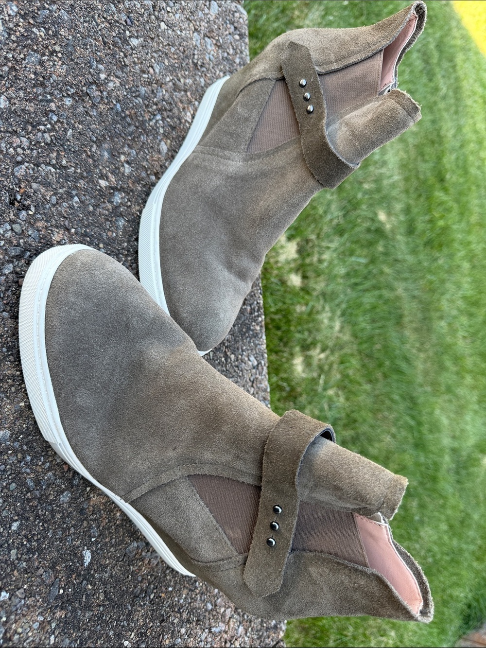 Paolo Suede Ankle Booties in Taupe with White Sole